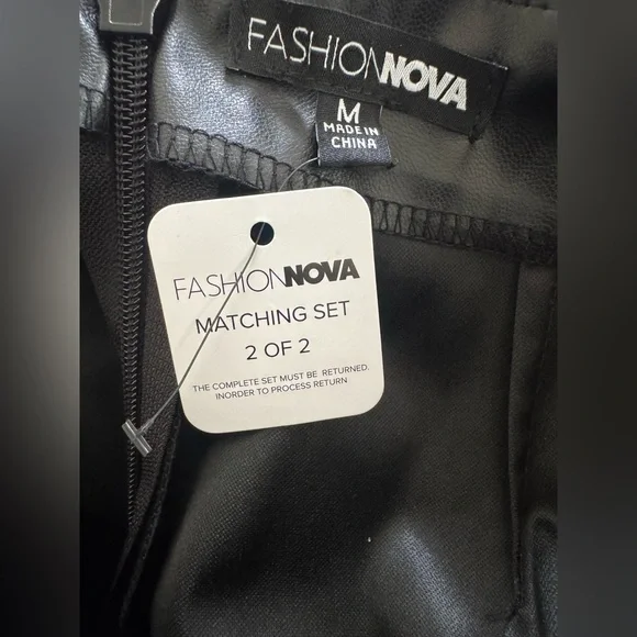 Fashion Nova Faux Leather Rhinestone Crop Top & Flare Pants Set | Black | M - Picture 9 of 15